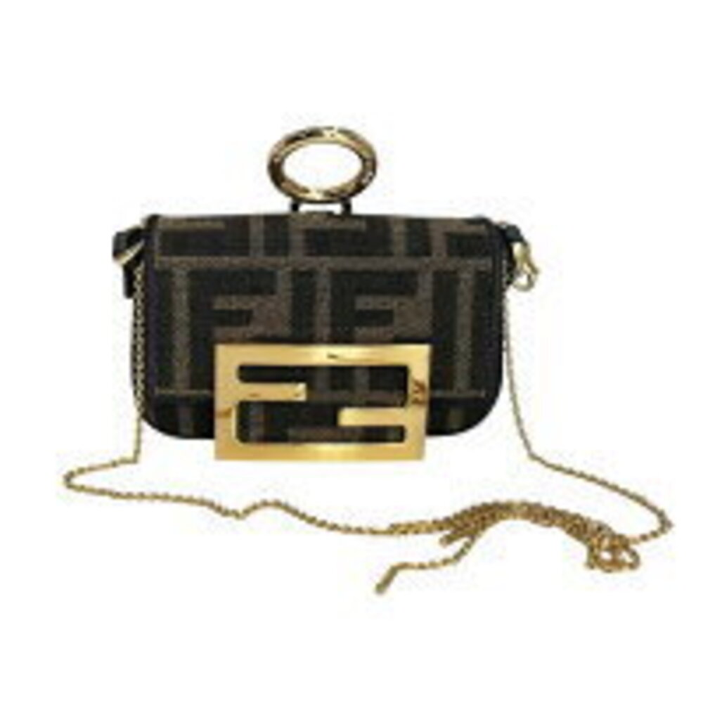 Fendi Baguette Charm Brown FF Motif Canvas Chain Pouch Crossbody Bag HO